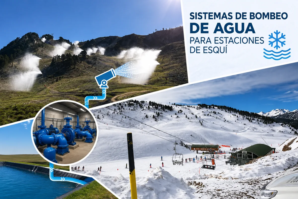 Sistemas de bombeo de agua para estaciones de esquí: cañones de nieve, central de bombeo y pistas